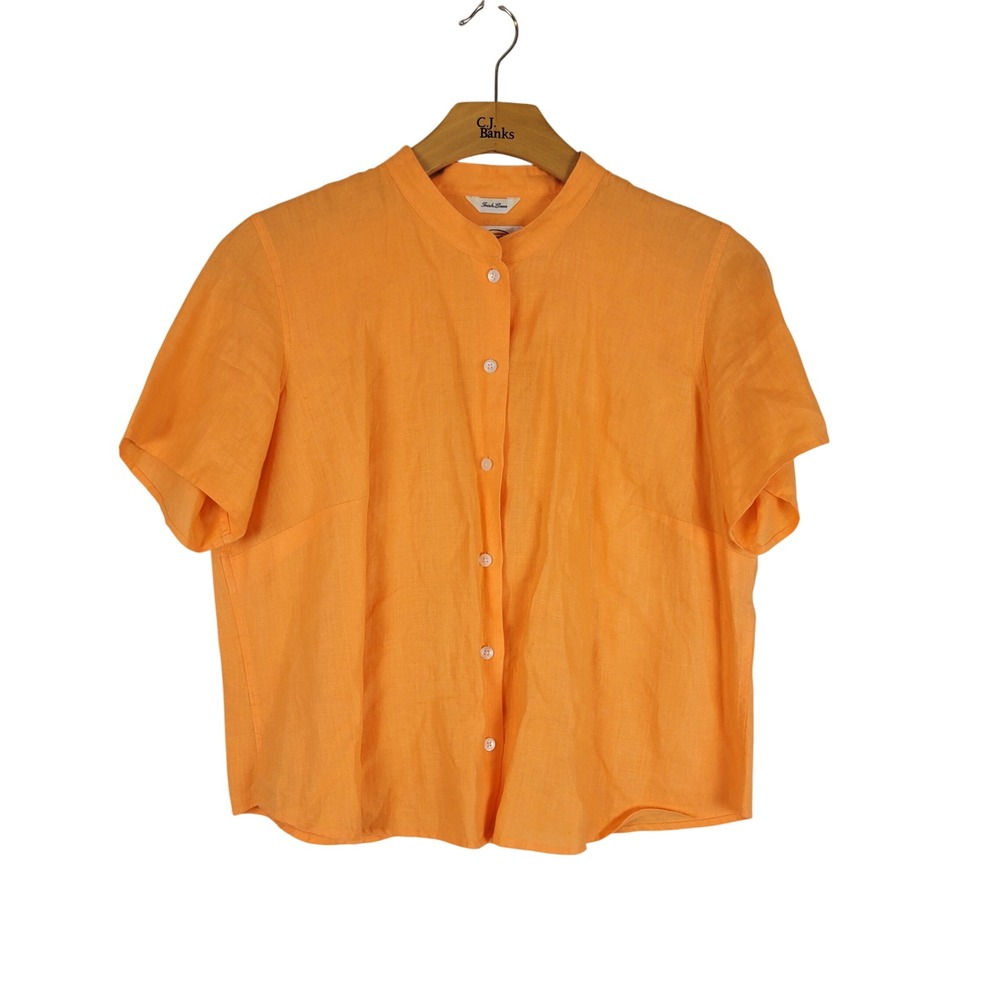Vintage Talbots Irish Linen Blouse Top Pastel Orange Size 1X Petite Boxy Fit